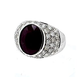 Estate 14k White Gold Oval Ruby Round Cut Diamond 2.8ct Ring