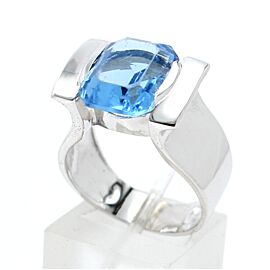 Estate 18k White Gold Emerald Cut Blue Topaz Ring