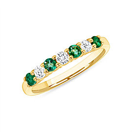 0.28 CT Natural Emerald 0.19 CT Diamond 14K Yellow Gold Band Ring