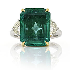 Emerald Diamond Statement Ring in 18k Yellow Gold and Platinum