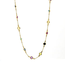 Women's Gemstone and Diamond Station Necklace in 14k Yellow Gold