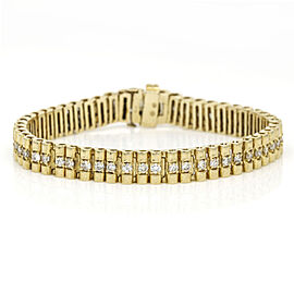 Vintage Diamond Cylinder Barrel Link Bracelet in 14k Yellow Gold