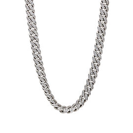 Pave Diamond Curved Cuban Link Solid 14k White Gold Chain Necklace