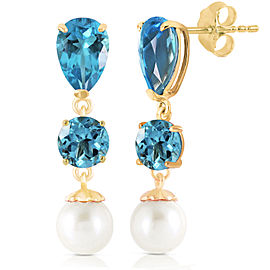 10.5 CTW 14K Solid Gold La Vie Blue Topaz Cultured Pearl Earrings