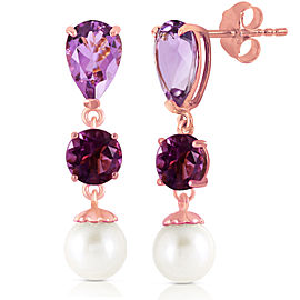 10.5 CTW 14K Solid Rose Gold Chandelier Earrings Amethyst Cultured Pearl