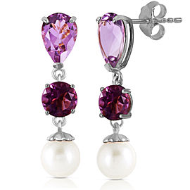 10.5 CTW 14K Solid White Gold Chandelier Earrings Amethyst Cultured Pearl