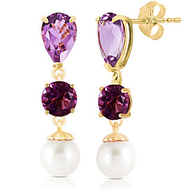 10.5 CTW 14K Solid Gold Chandelier Earrings Amethyst Cultured Pearl