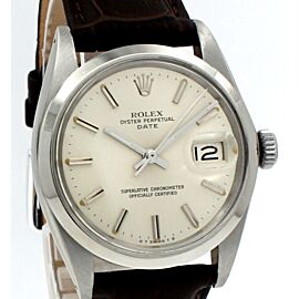 Mens VINTAGE Rolex Oyster Perpetual Date Stainless Steel Silver Dial 34mm Watch