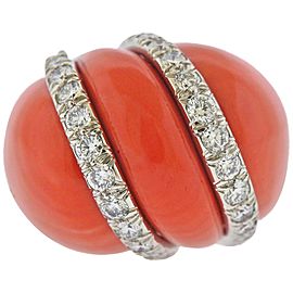 David Webb Coral Diamond Gold Platinum Ring