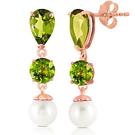 10.5 CTW 14K Solid Rose Gold Chandelier Earrings Peridot Cultured Pearl