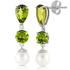 10.5 CTW 14K Solid White Gold Chandelier Earrings Peridot Cultured Pearl