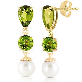 10.5 CTW 14K Solid Gold Chandelier Earrings Peridot Cultured Pearl