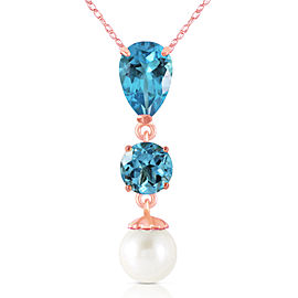 5.25 CTW 14K Solid Rose Gold Necklace Blue Topaz Cultured Pearl