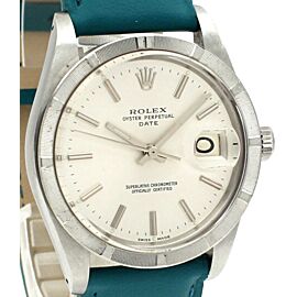 Mens VINTAGE Rolex Oyster Perpetual Date Stainless Steel Silver Dial 34mm Watch