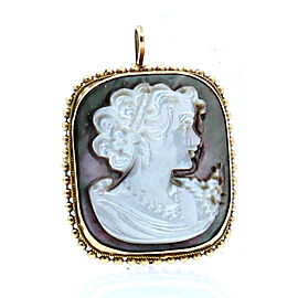 VINTAGE 14K YELLOW GOLD MOTHER OF PEARL CAMEO BROOCH PIN PENDANT