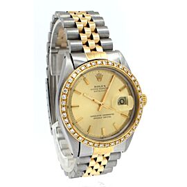 Mens ROLEX Oyster Perpetual Datejust 36mm Gold Stick Dial Diamond Watch