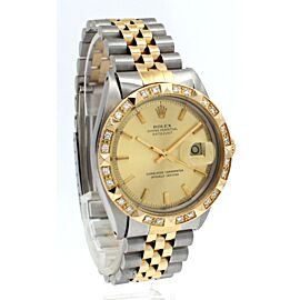 Mens ROLEX Oyster Perpetual Datejust 36mm Gold Stick Dial Pyramid Diamond Watch