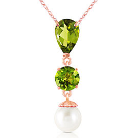 5.25 CTW 14K Solid Rose Gold Necklace Peridot Cultured Pearl