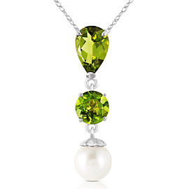 5.25 CTW 14K Solid White Gold Chat Blanc Peridot Cultured Pearl Necklace