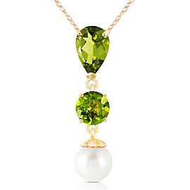 5.25 CTW 14K Solid Gold Flaming Heart Peridot Cultured Pearl Necklace