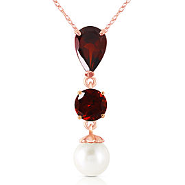 5.25 CTW 14K Solid Rose Gold Necklace Garnet Cultured Pearl