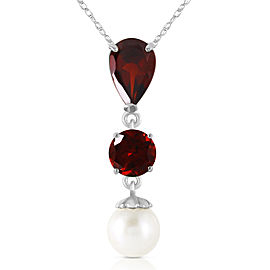 5.25 CTW 14K Solid White Gold Necklace Garnet Cultured Pearl