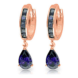 4.55 CTW 14K Solid Rose Gold Hoop Huggie Earrings Sapphire