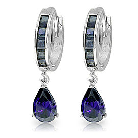 4.55 CTW 14K Solid White Gold Hoop Huggie Earrings Sapphire