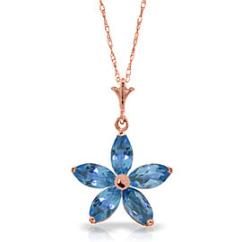 14K Solid Rose Gold Necklace with Natural Blue Topaz