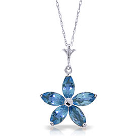 1.4 CTW 14K Solid White Gold Happy Days Blue Topaz Necklace