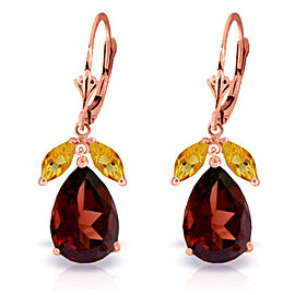 13 CTW 14K Solid Rose Gold Leverback Earrings Citrine Garnet