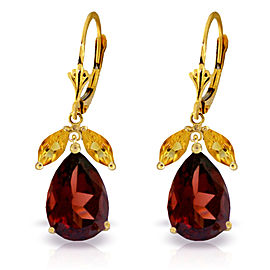 13 CTW 14K Solid Gold Leverback Earrings Citrine Garnet