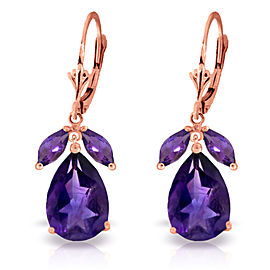 13 CTW 14K Solid Rose Gold Leverback Earrings Natural Amethyst