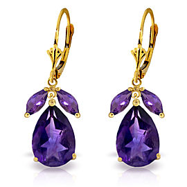 13 CTW 14K Solid Gold Leverback Earrings Natural Amethyst