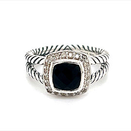 David Yurman Estate Diamond Onyx Petite Albion Ring Silver