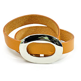 Hermes Brown Leather Silver Tone Metal Bracelet