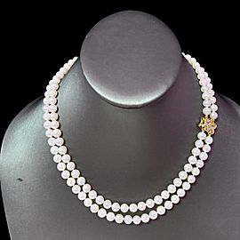 Diamond Akoya Pearl 2-Strand Necklace 17" 18k Gold 6.5mm Certified $6,900