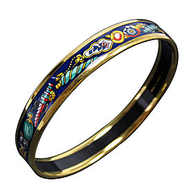 Hermes Gold Tone Metal Blue Cloisonne Bangle