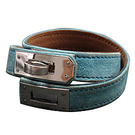 Hermes Silver Tone Metal Blue Suede Bracelet