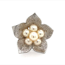 Mikimoto Estate Akoya Pearl Flower Brooch Sterling Silver