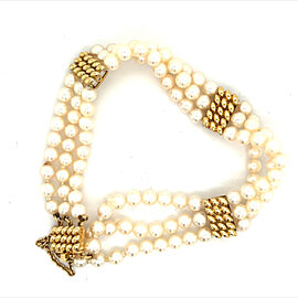 Mikimoto Estate Akoya Pearl Bracelet 7.5" 14k Yellow Gold 4 mm Certified