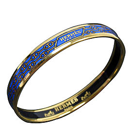 Hermes Gold Tone Metal Blue Cloisonne Bangle