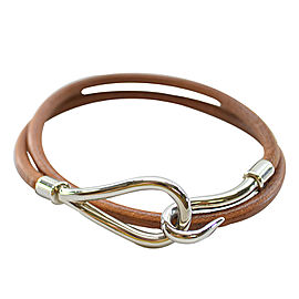 Hermes Silver Tone Metal Brown Leather Bracelet