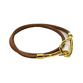 Hermes Gold Tone Metal Brown Leather Bracelet