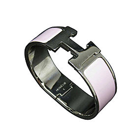 Hermes Silver Plated Pink Enamel Bangle Bracelet