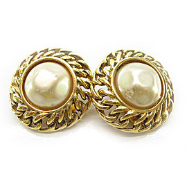 Chanel Gold Tone Metal Simulated Glass Pearl Earrings