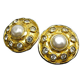 Chanel Gold Tone Simulated Glass Pearl Stone Earrings