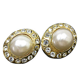 Chanel Gold Tone Simulated Glass Pearl Rhinestone Earrings