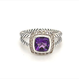 David Yurman Estate Diamond Amethyst Silver Ring