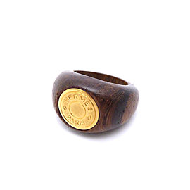 Hermes Gold Tone Metal Wood Ring